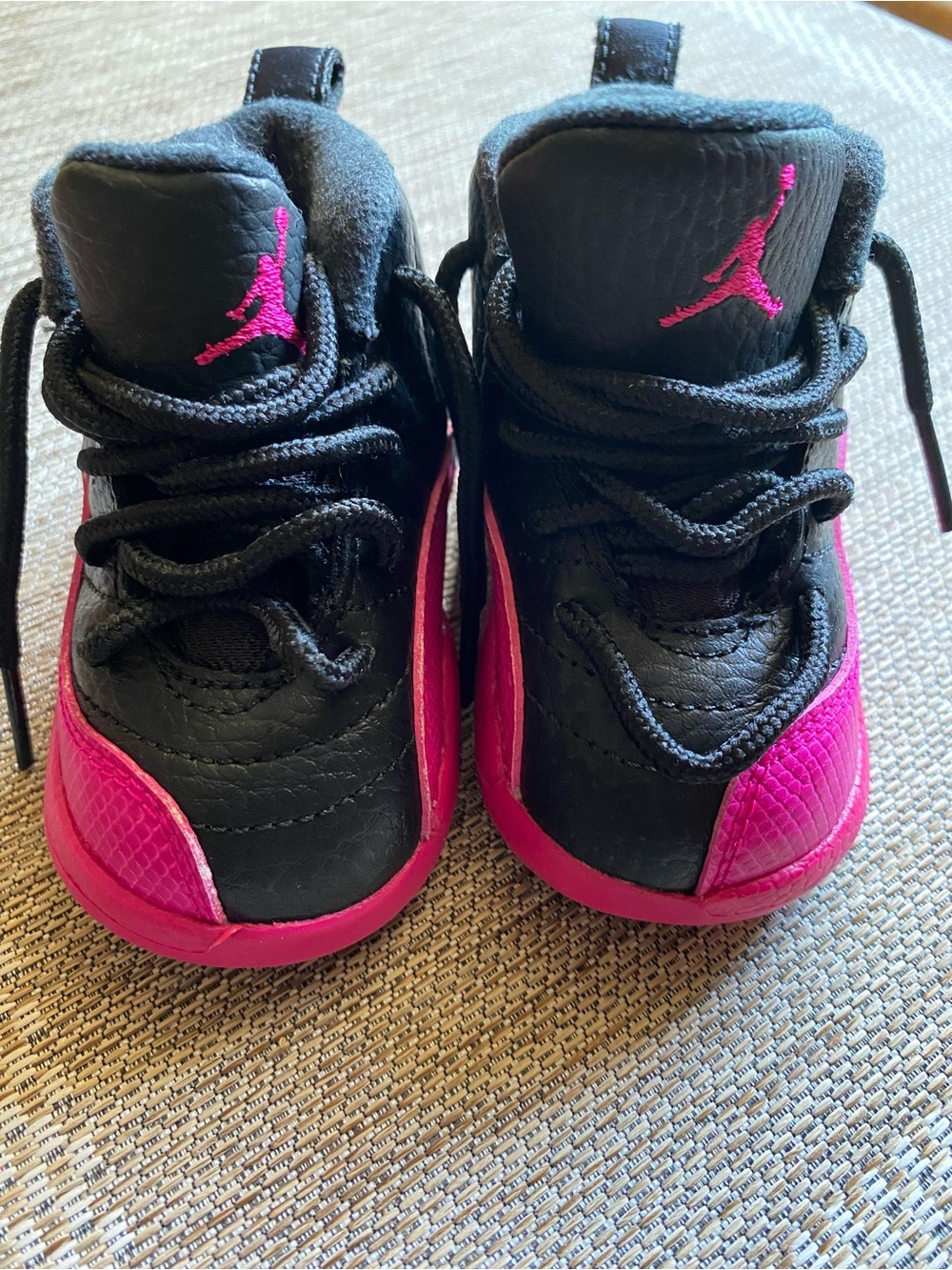 Jordan 12 Retro Infant size 4 Black and Hot Pink Sneakers